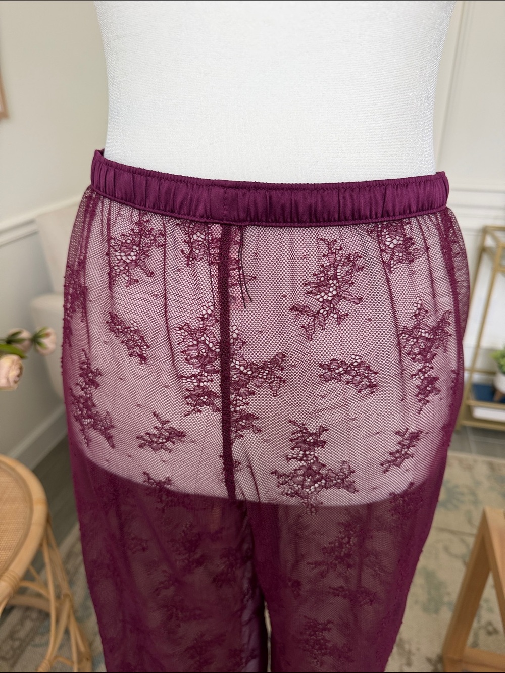 Victoria's Secret Sheer Lace Cover-Up Pants Burgundy Resort Lingerie M - Picture 6 of 13